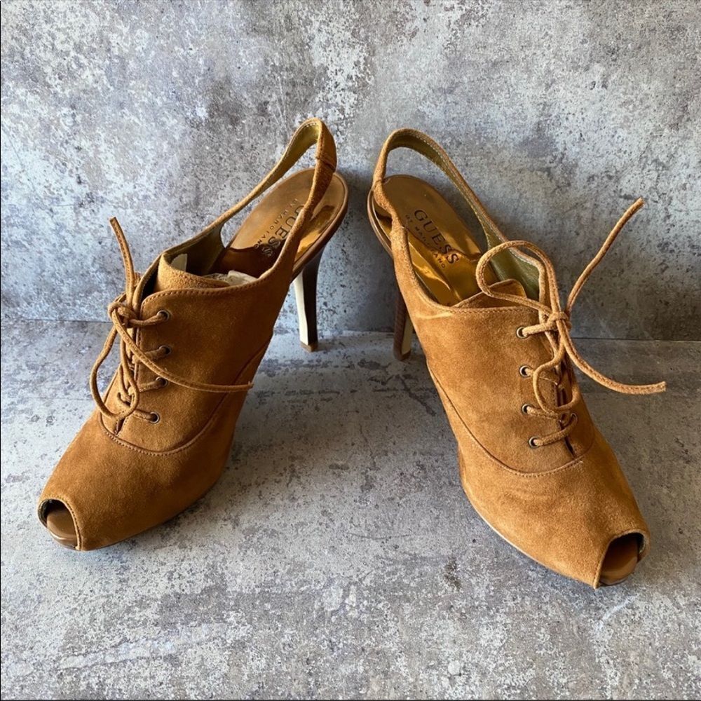 GUESS Heels Peep Toe Sling Back Gwnitty Suede Shoes 8 - Picture 9 of 12